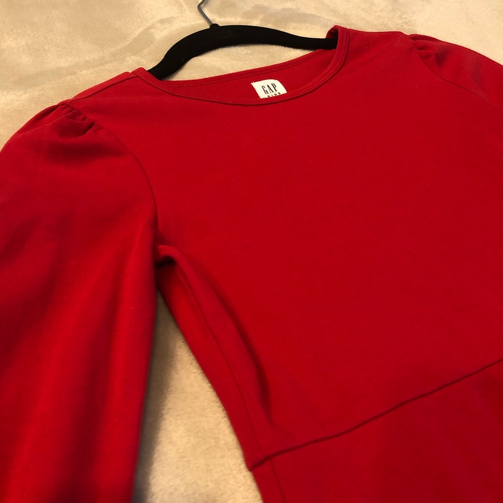 Red cotton scalloped longsleeve dress, size medium (8) GAP